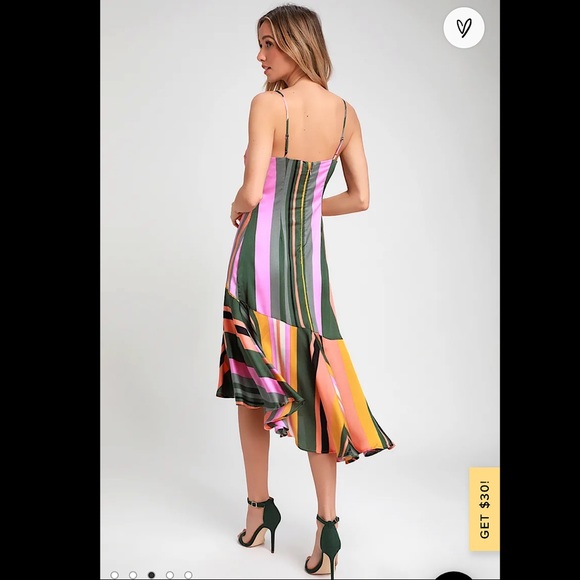 Stripe Satin Asymmetrical Midi Dress - Picture 3 of 4